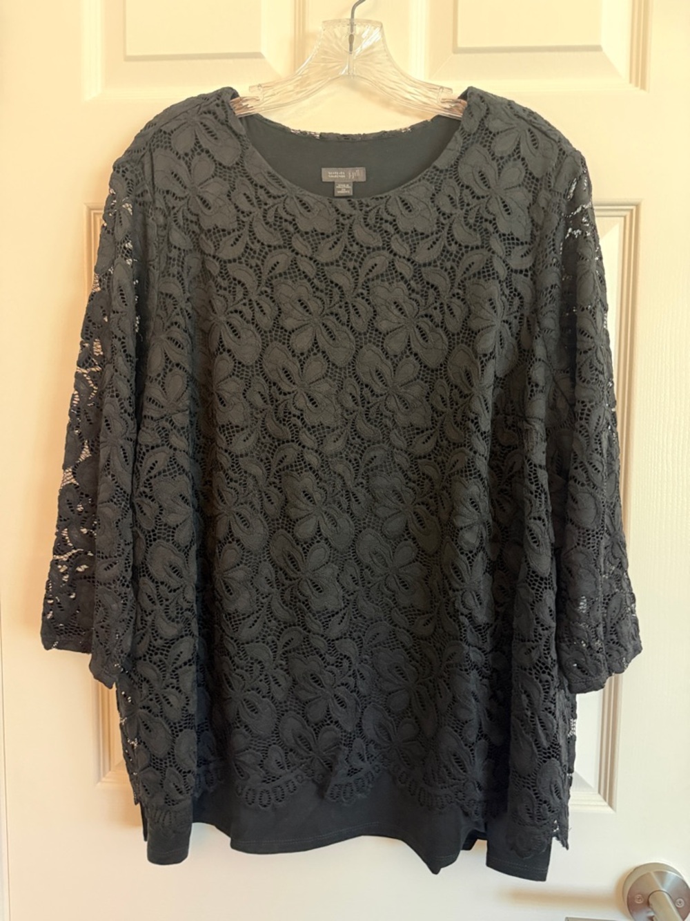 J Jill Black Floral Lace Overlay Tunic